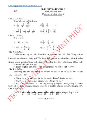 5 Đề kiểm tra học kỳ II môn Toán Lớp 6 - Giáo viên THCS Vĩnh Phúc
